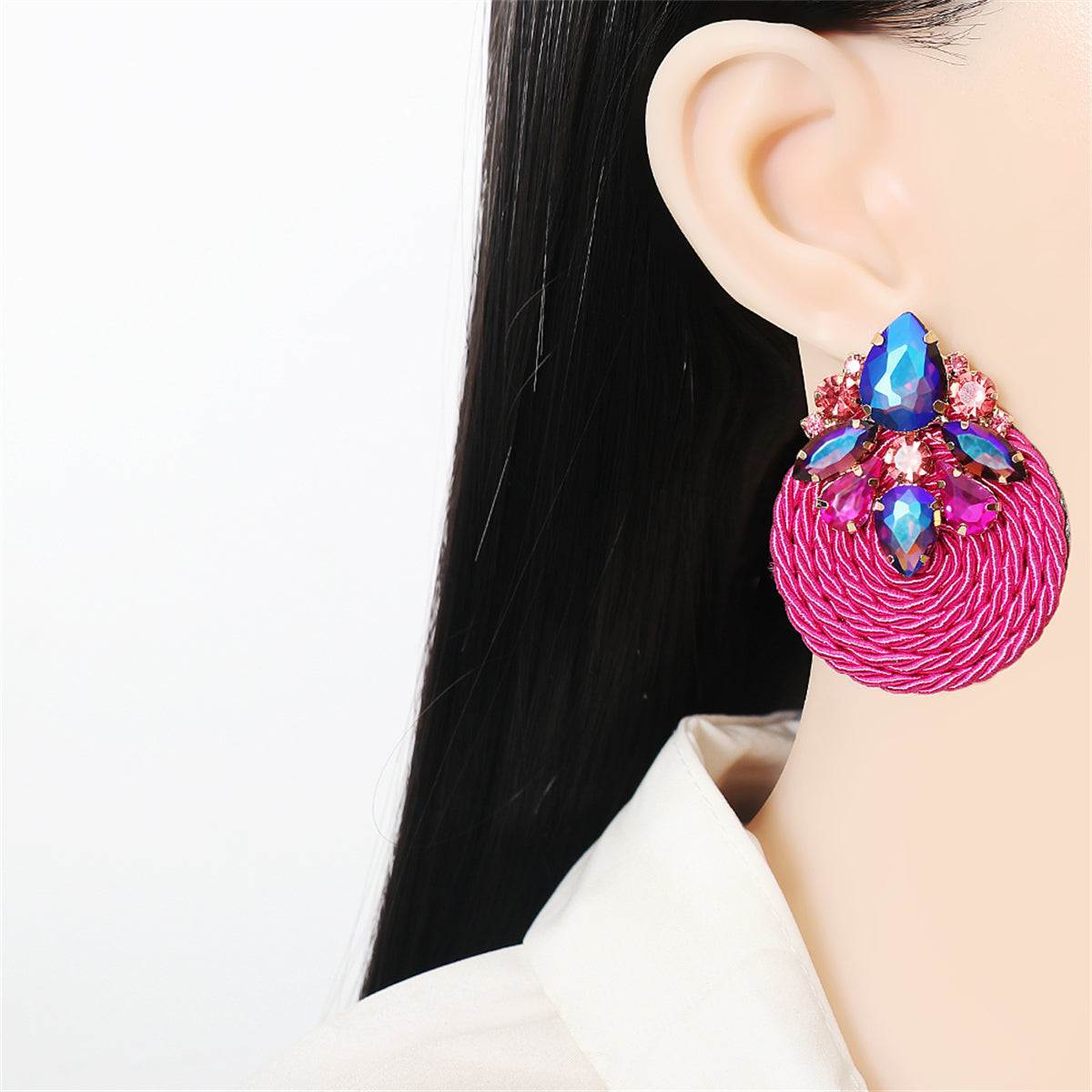 Rose Cubic Zirconia and Crystal Cluster Rope Teardrop Earrings, drop earrings for women, botanical inspired, lifestyle look