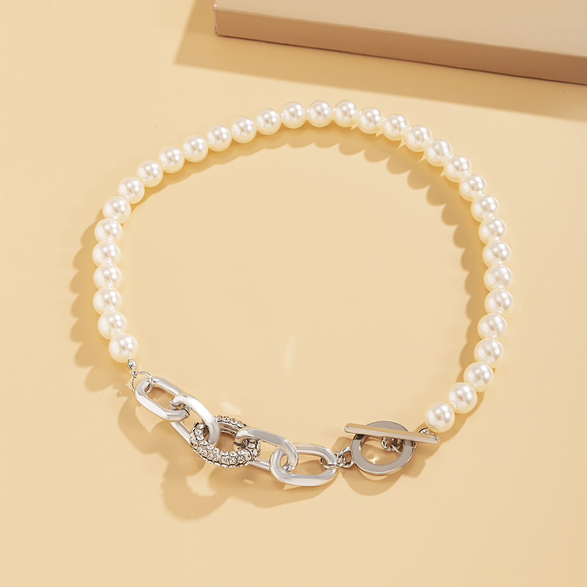 Pearl & Cubic Zirconia Silver-Plated Beaded Toggle Necklace