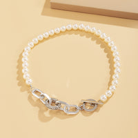 Imitation Pearl & Silvertone Beaded Toggle Necklace