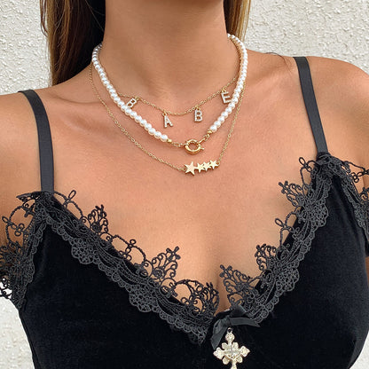 Pearl and Cubic Zirconia 18K Gold-Plated 'Babe' Star Necklace Set, jewelry gift sets for women, detail close-up