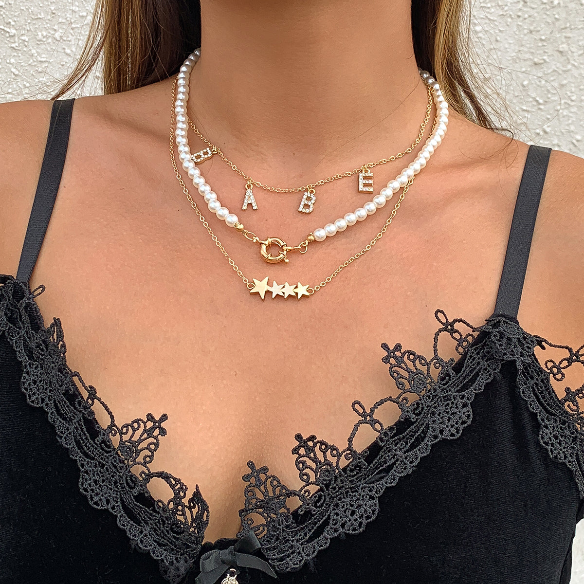 Pearl and Cubic Zirconia 18K Gold-Plated 'Babe' Star Necklace Set, jewelry gift sets for women, lifestyle look