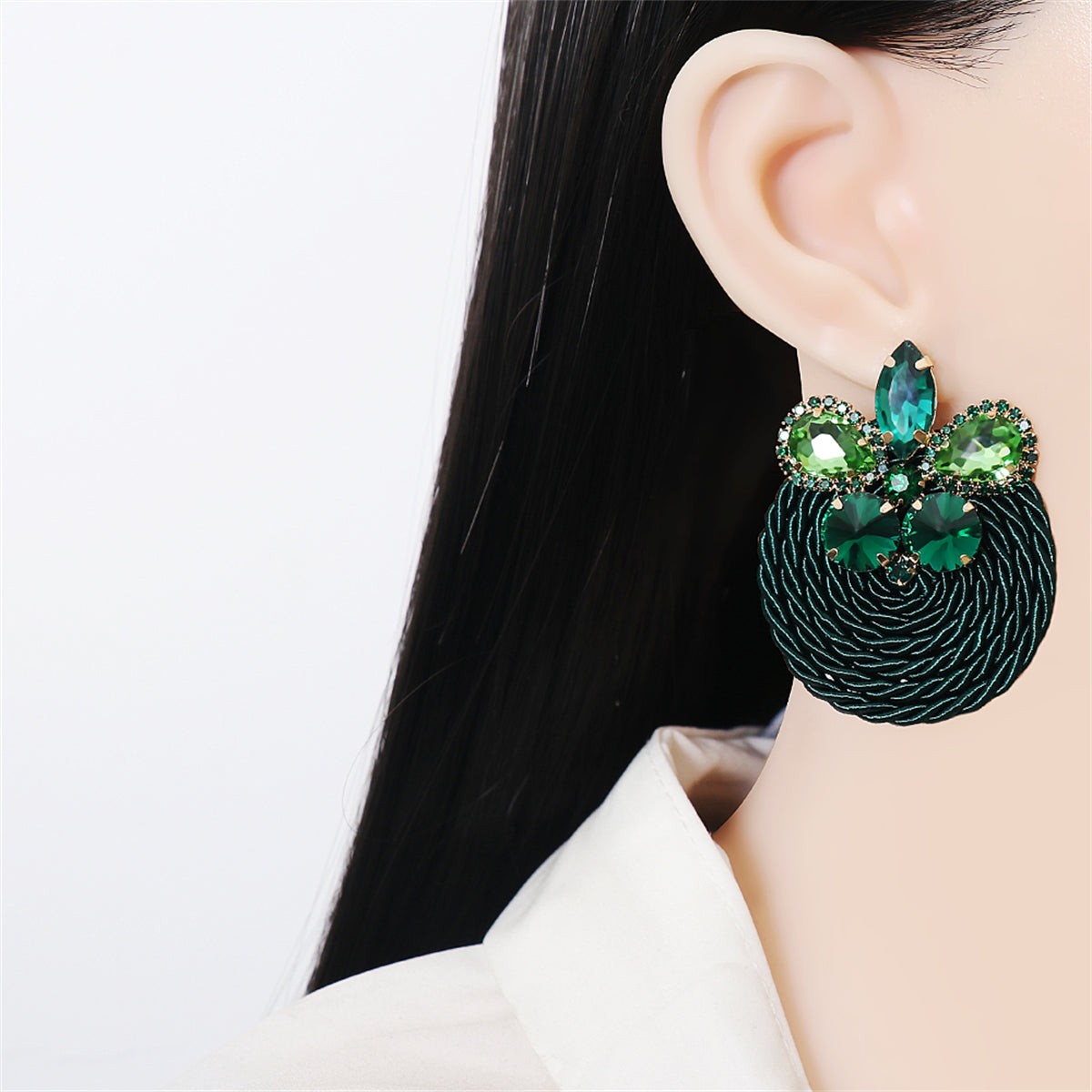 Green Crystal and Cubic Zirconia Butterfly Drop Earrings, drop earrings for women, dainty minimalist design, front view