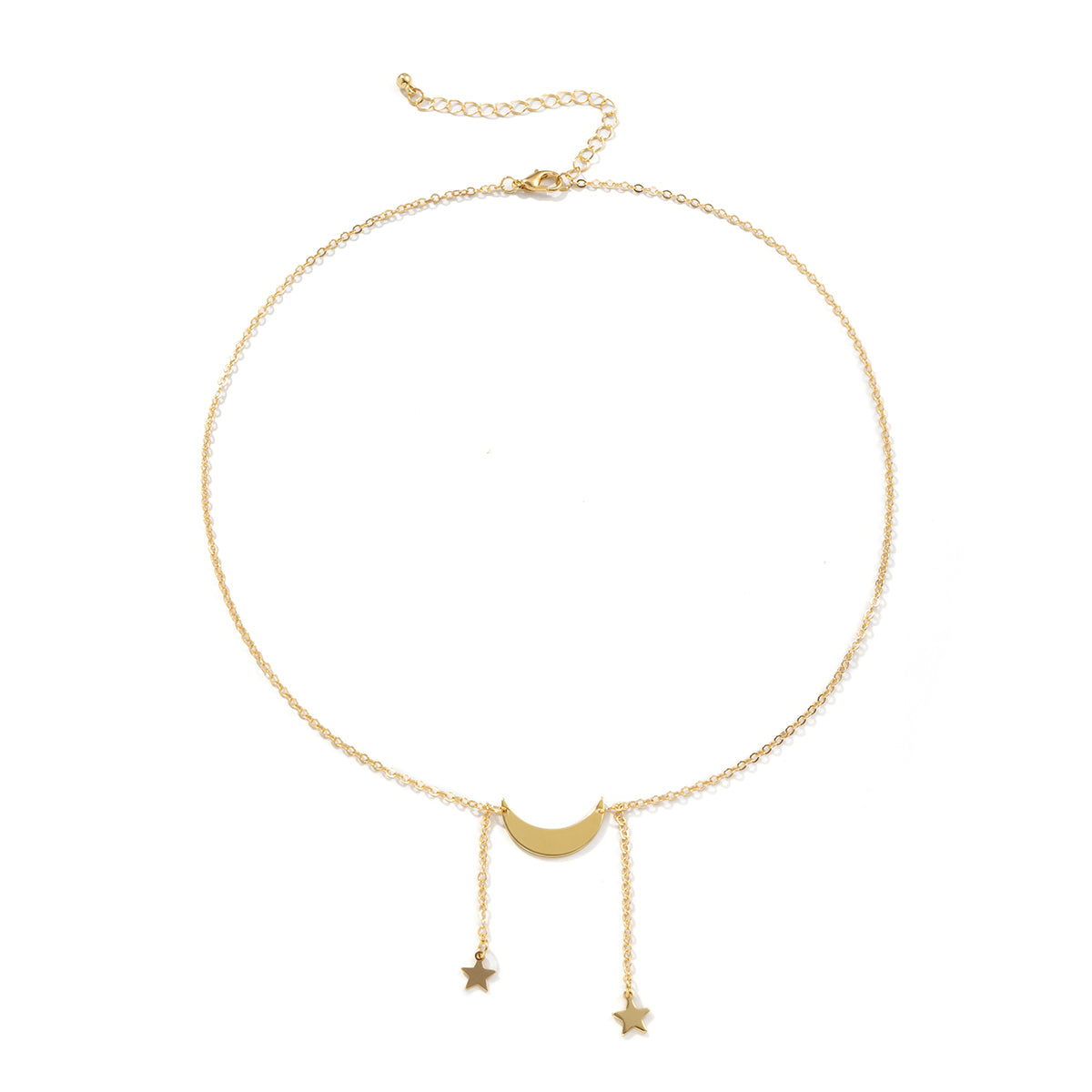 18K Gold-Plated Star and Moon Pendant Necklace, gold pendant necklace for women, botanical inspired, side view
