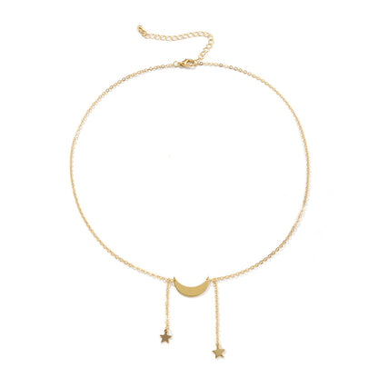 18K Gold-Plated Star and Moon Pendant Necklace, gold pendant necklace for women, botanical inspired, side view
