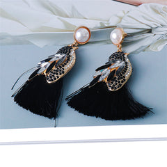Black Crystal & Cubic Zirconia Tassel Bird Drop Earrings