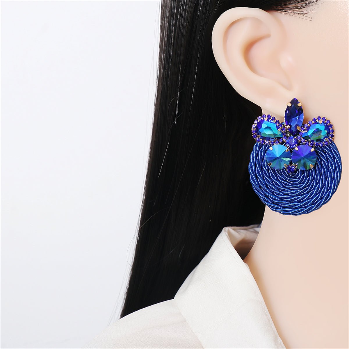 Blue Crystal and Cubic Zirconia Butterfly Drop Earrings, drop earrings for women, elegant gift for her, front view