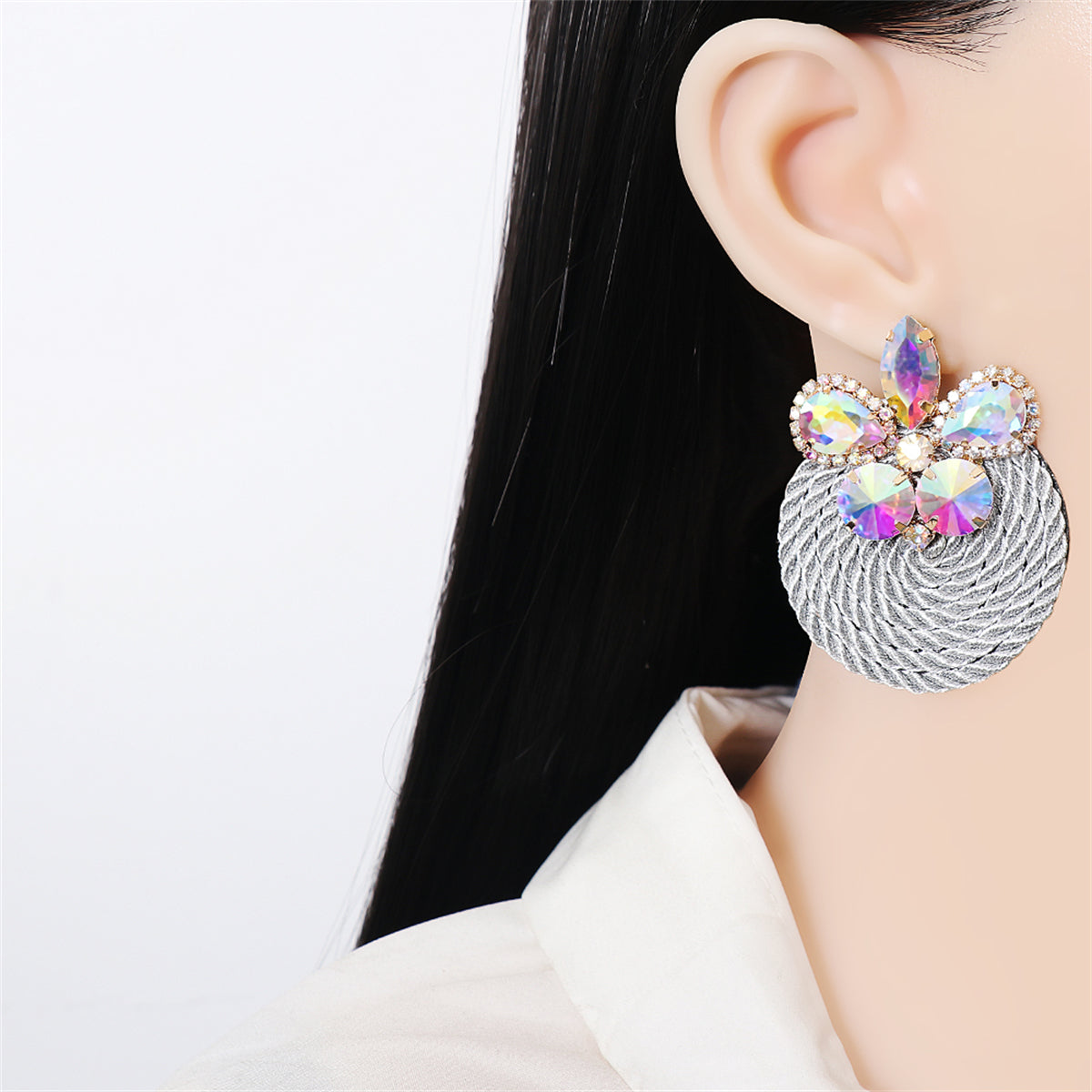 Cubic Zirconia and Crystal Butterfly Round Drop Earrings, drop earrings for women, botanical inspired, lifestyle look