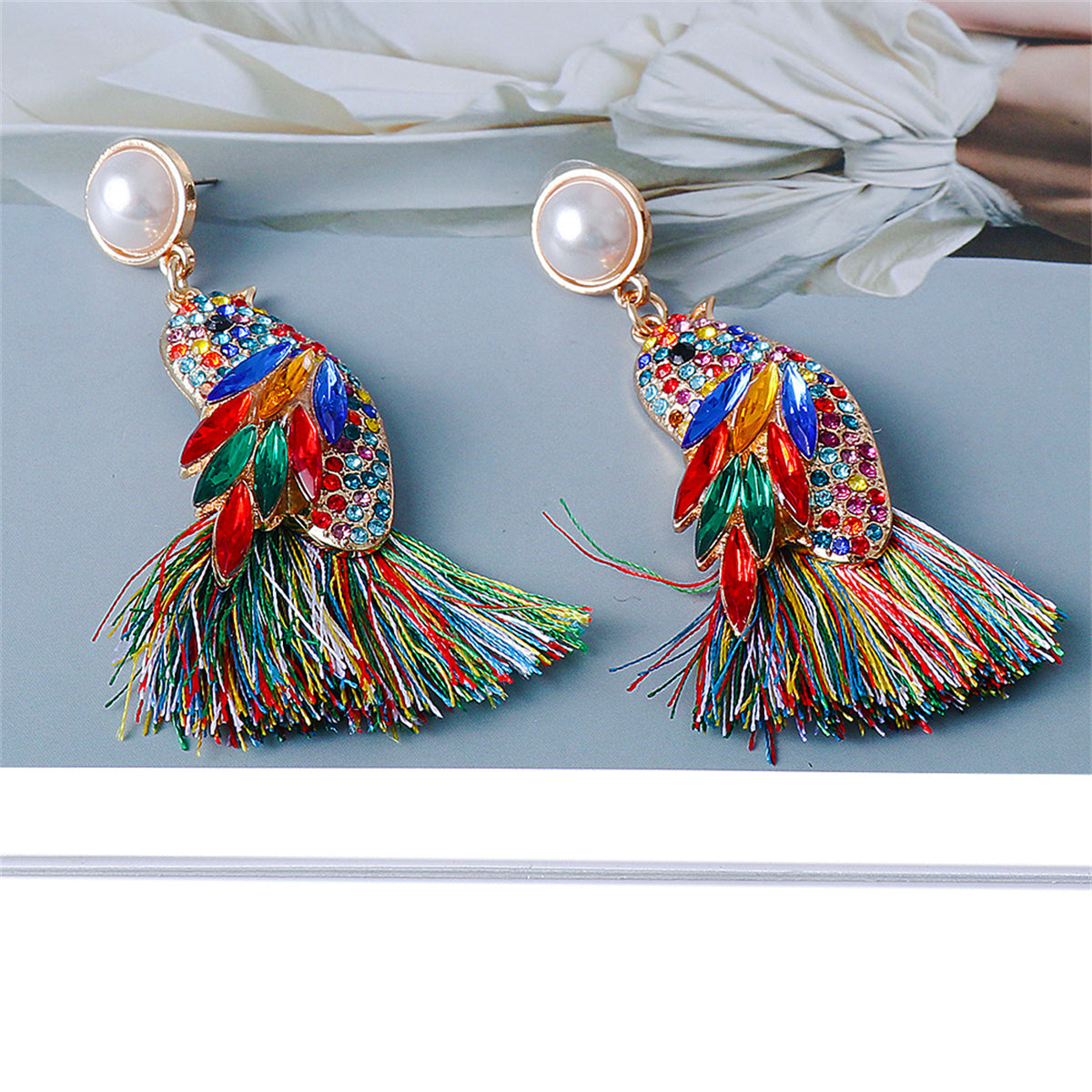 Cubic Zirconia & Crystal Pearl 18K Gold-Plated Bird Fringe Drop Earrings