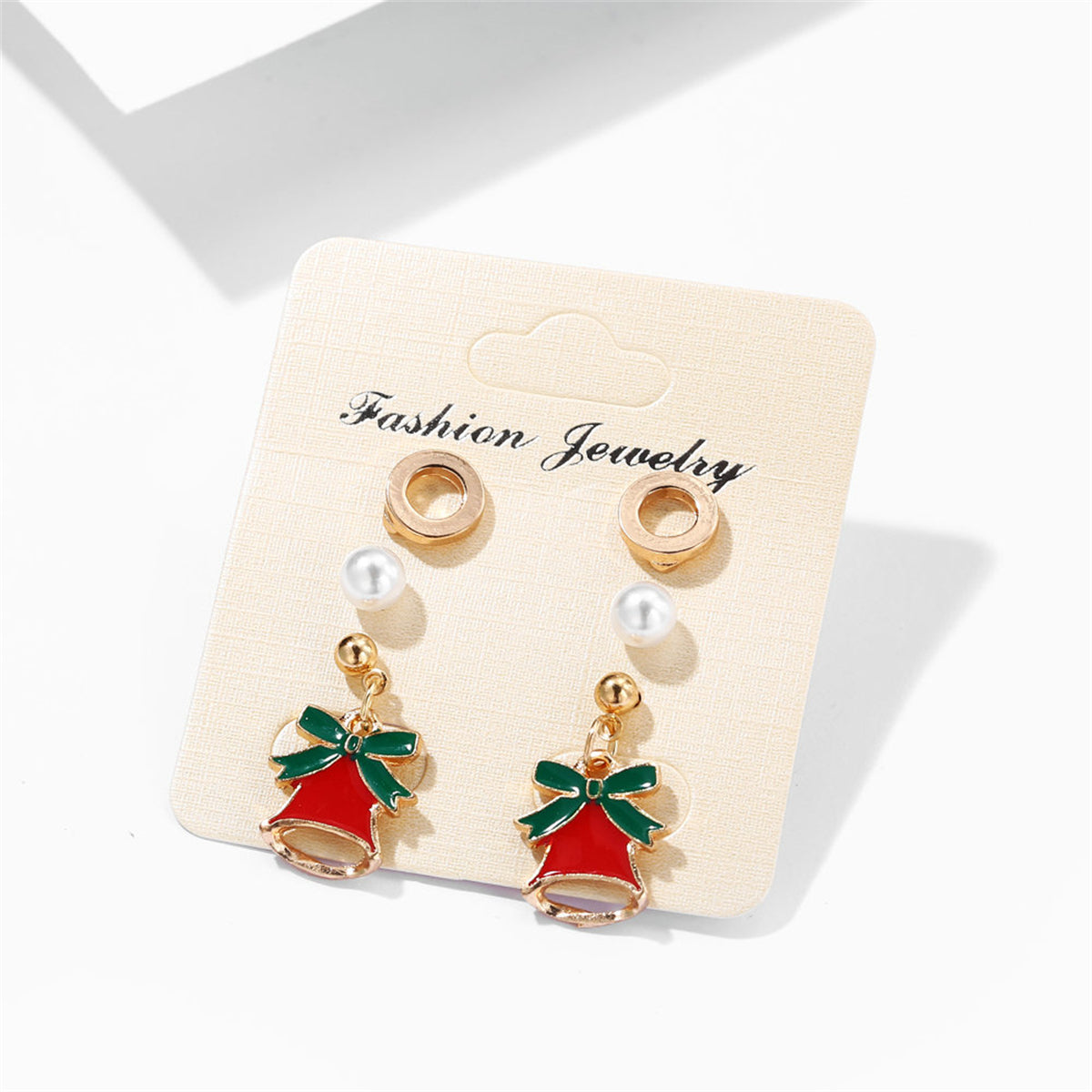 Pearl and Enamel 18K Gold-Plated Bell Drop Earring Set, gold stud earrings for women, botanical inspired, side view