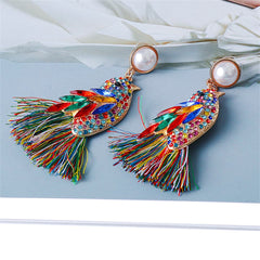 Cubic Zirconia & Crystal Pearl 18K Gold-Plated Bird Fringe Drop Earrings