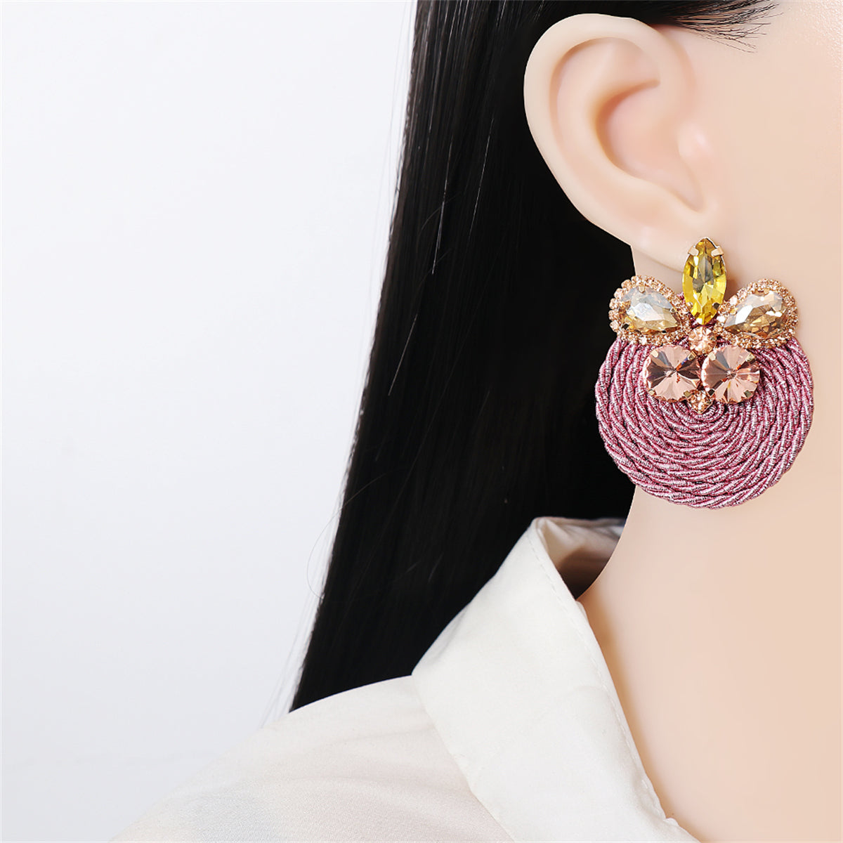 Pink Crystal and Cubic Zirconia Butterfly Drop Earrings, drop earrings for women, botanical inspired, front view