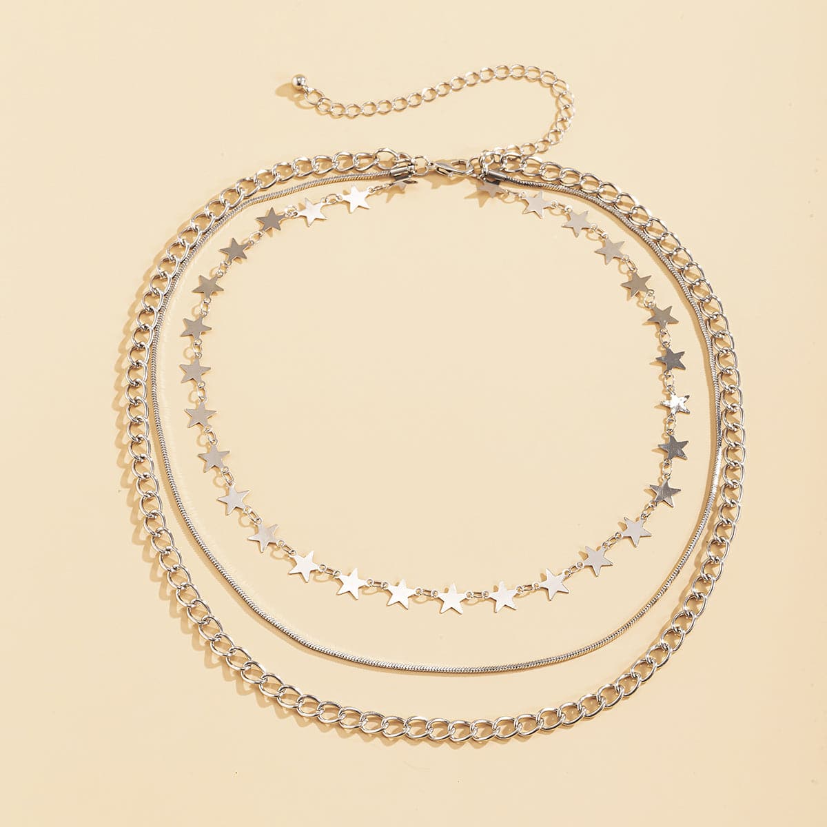 Silver-Plated Linking Star Layered Necklace