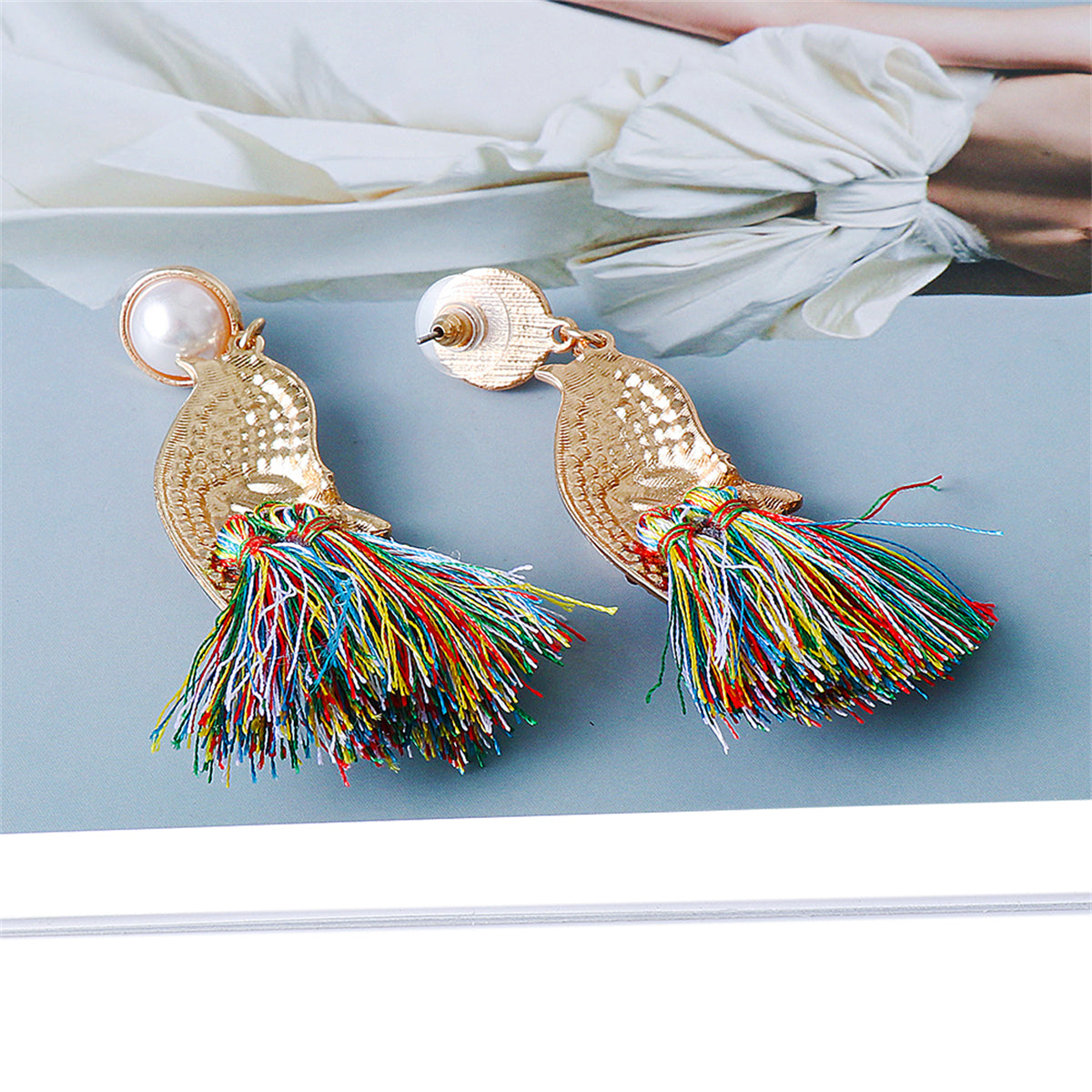 Cubic Zirconia & Crystal Pearl 18K Gold-Plated Bird Fringe Drop Earrings