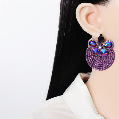 Purple Cubic Zirconia and 18K Gold-Plated Butterfly Round Drop Earrings, gold drop earrings for women, lifestyle look
