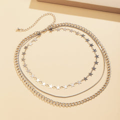 Silver-Plated Linking Star Layered Necklace