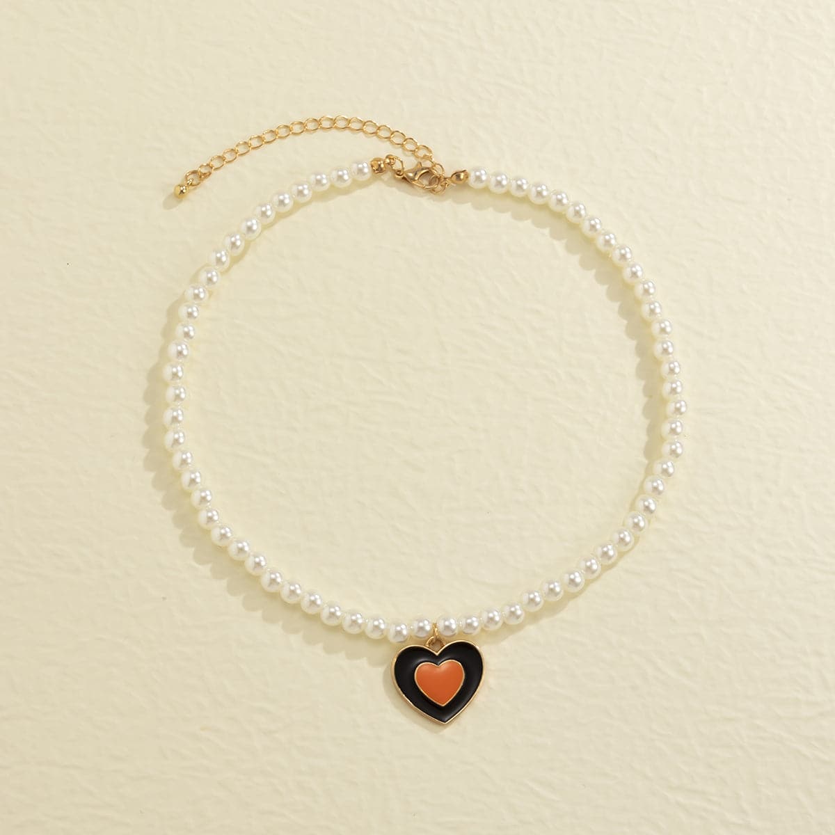 Black Enamel & Pearl 18K Gold-Plated Heart Pendant Choker Necklace