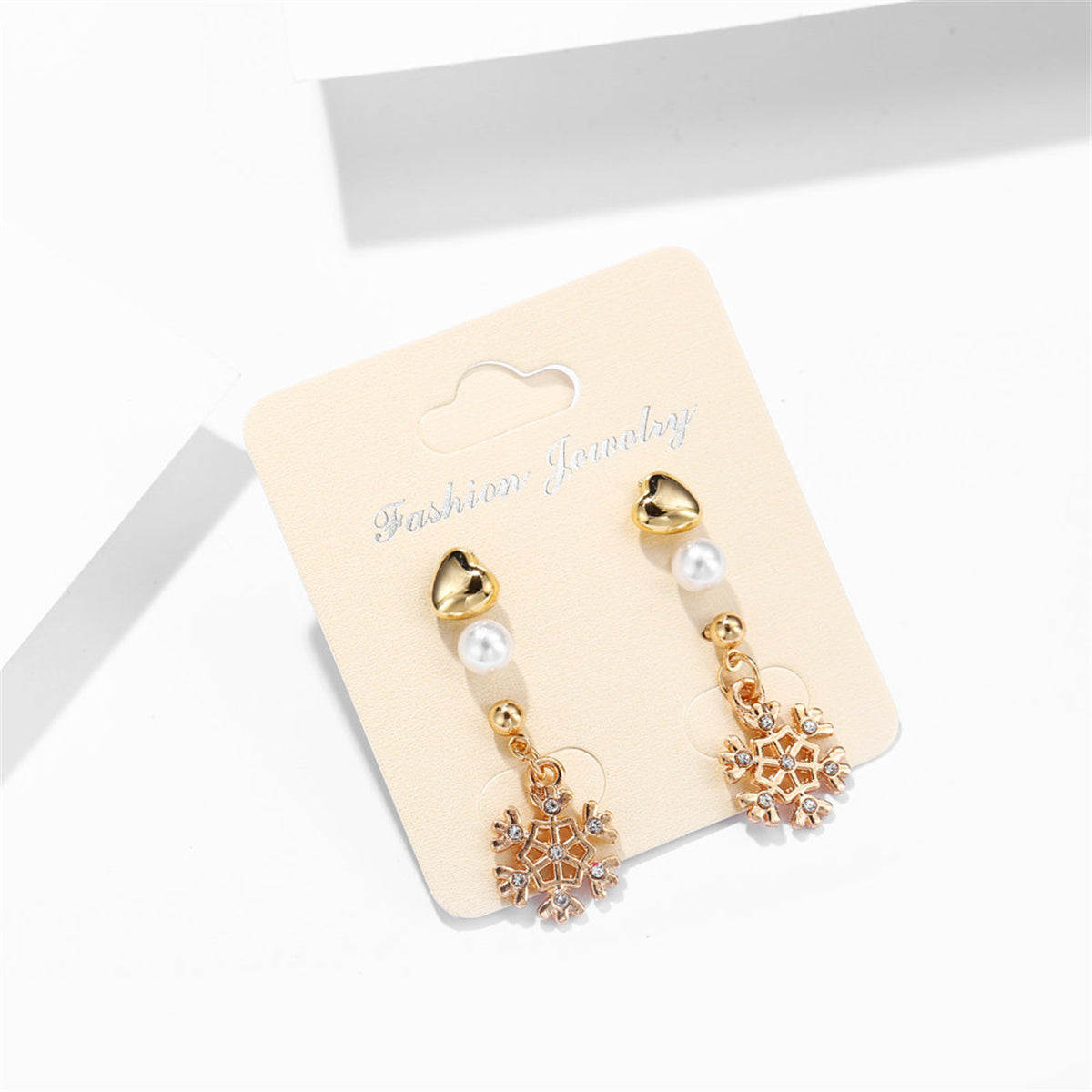 Cubic Zirconia & Pearl 18K Gold-Plated Snowflake Earring Set