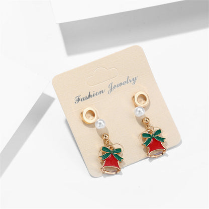 Pearl and Enamel 18K Gold-Plated Bell Drop Earring Set, gold stud earrings for women, botanical inspired, detail close-up