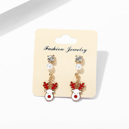 Cubic Zirconia and Pearl Enamel 18K Gold-Plated Reindeer Dangle Earring, gold stud earrings for women, lifestyle look