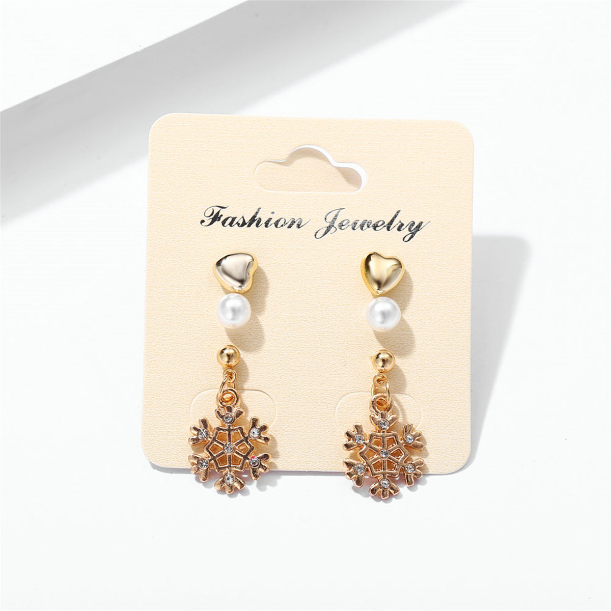 Cubic Zirconia & Pearl 18K Gold-Plated Snowflake Earring Set