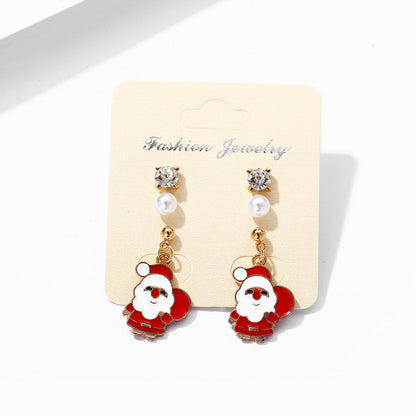 Cubic Zirconia and Pearl Enamel 18K Gold-Plated Santa Dangle Earring, gold stud earrings for women, lifestyle look