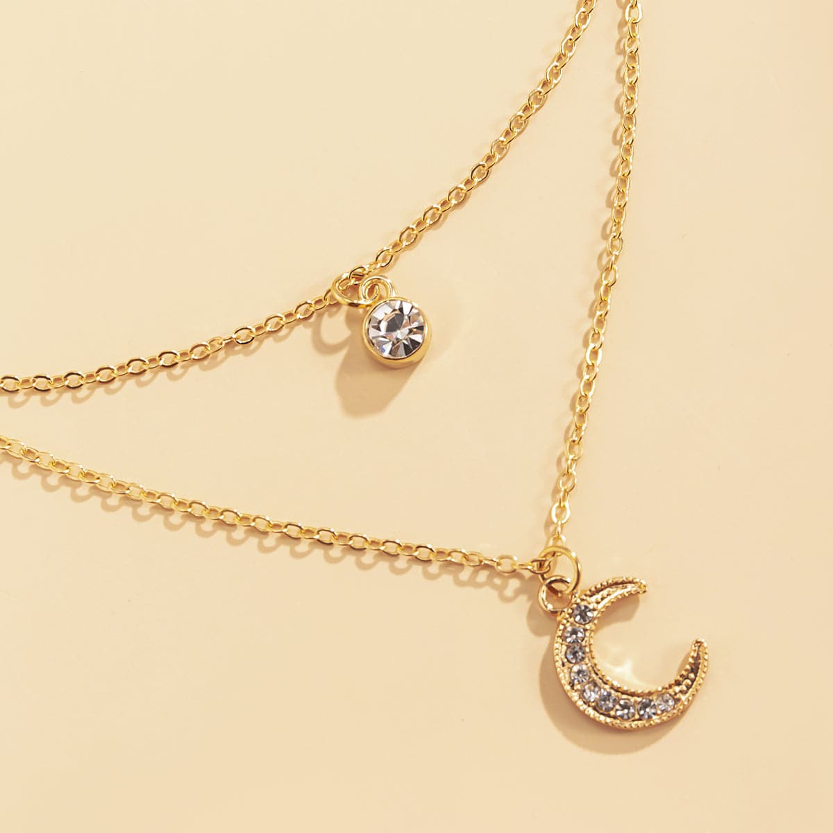 Cubic Zirconia & 18K Gold-Plated Pavé Moon Layered Pendant Necklace