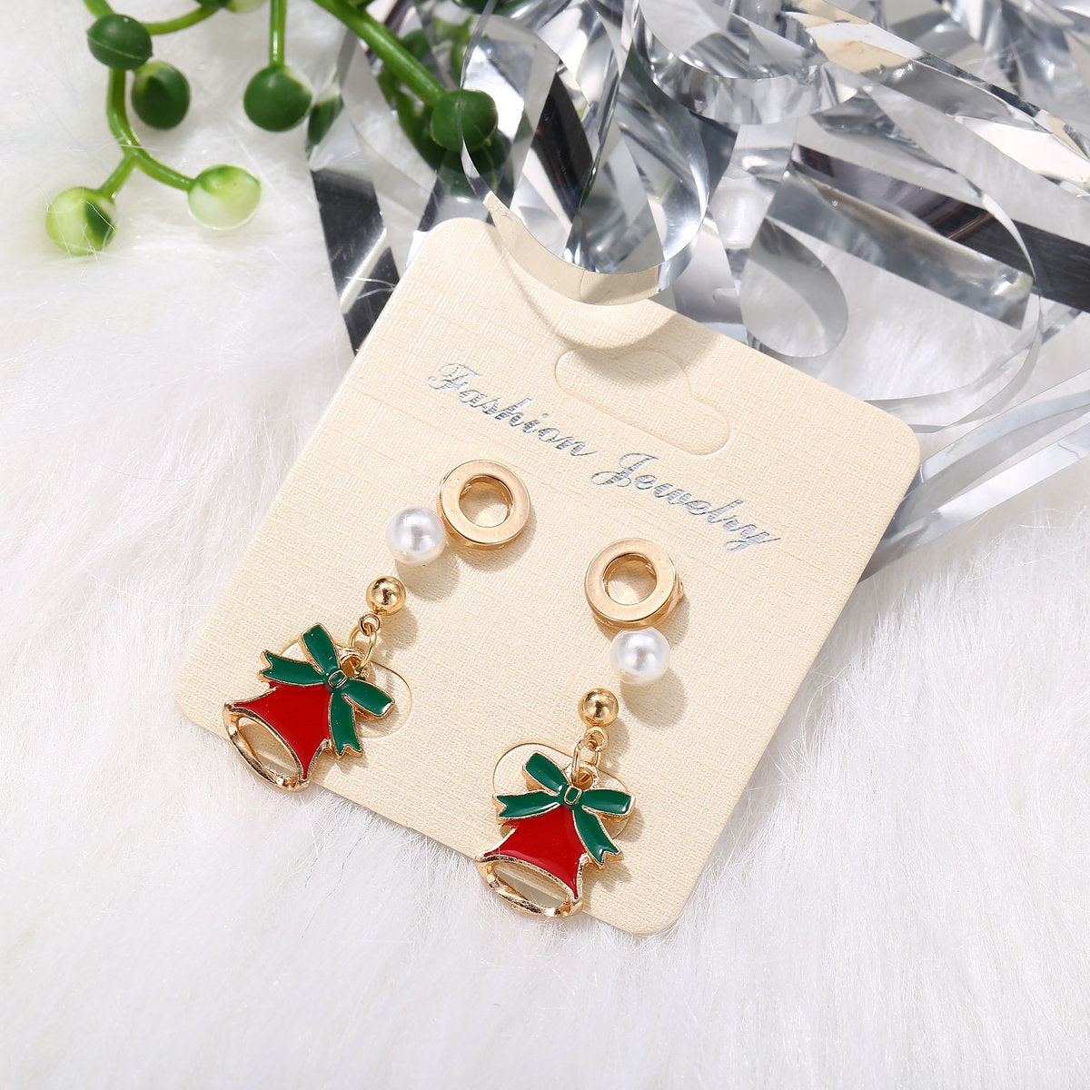 Pearl and Enamel 18K Gold-Plated Bell Drop Earring Set, gold stud earrings for women, botanical inspired, styled look