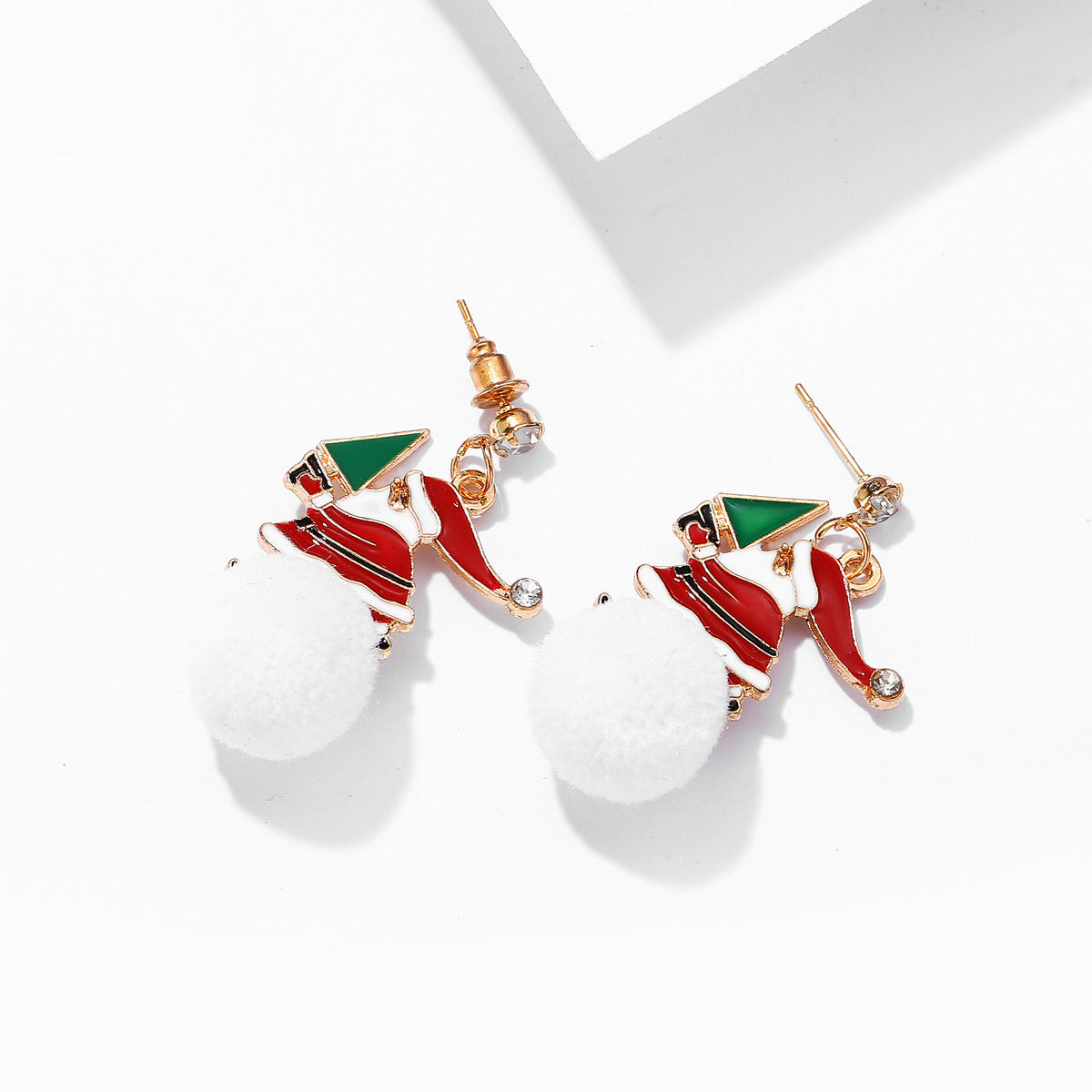 Cubic Zirconia and Enamel 18K Gold-Plated Santa Drop Earring, gold drop earrings for women, elegant gift for her, side view