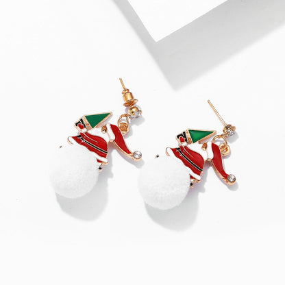 Cubic Zirconia and Enamel 18K Gold-Plated Santa Drop Earring, gold drop earrings for women, elegant gift for her, side view