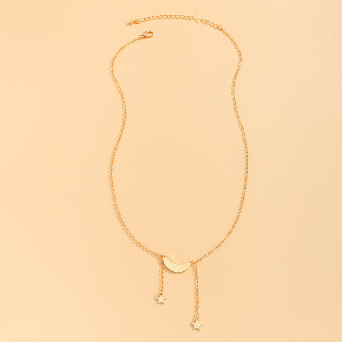 18K Gold-Plated Star and Moon Pendant Necklace, gold pendant necklace for women, botanical inspired, detail close-up