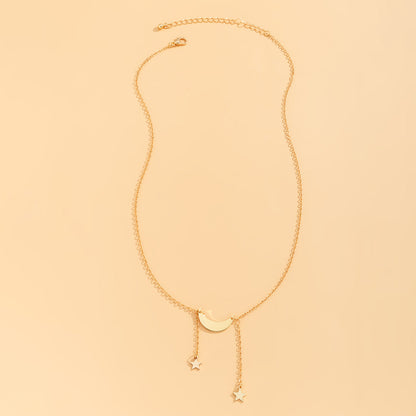 18K Gold-Plated Star and Moon Pendant Necklace, gold pendant necklace for women, botanical inspired, detail close-up
