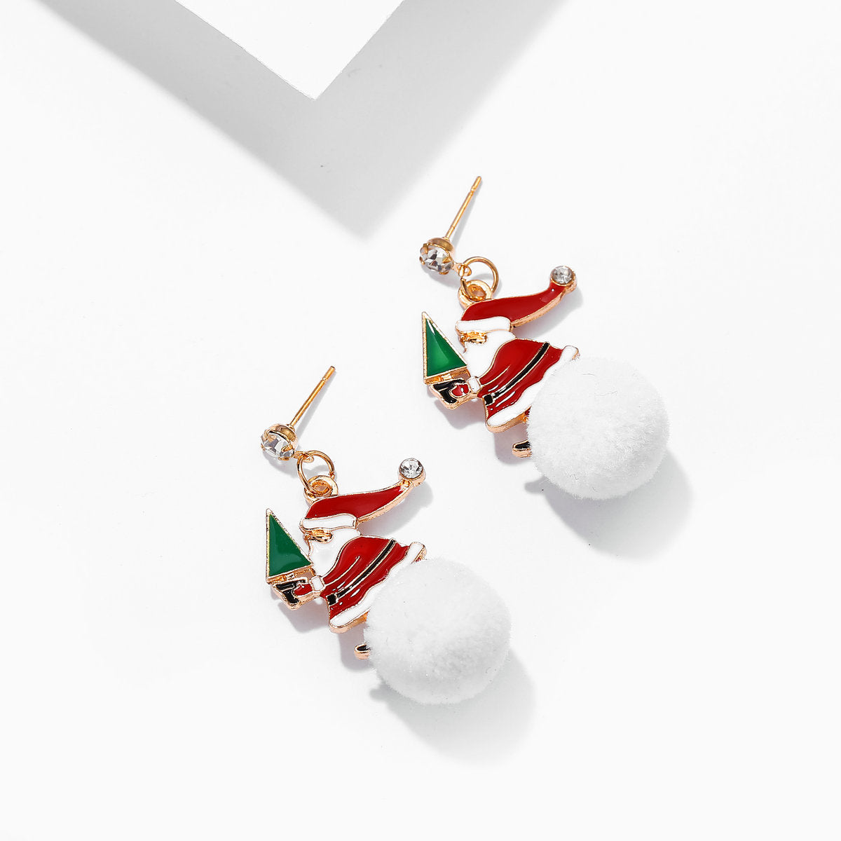 Cubic Zirconia and Enamel 18K Gold-Plated Santa Drop Earring, gold drop earrings for women, detail close-up
