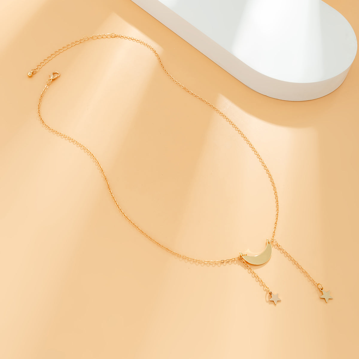 18K Gold-Plated Star and Moon Pendant Necklace, gold pendant necklace for women, botanical inspired, lifestyle look