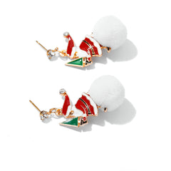 Cubic Zirconia & Enamel 18K Gold-Plated Santa Drop Earring