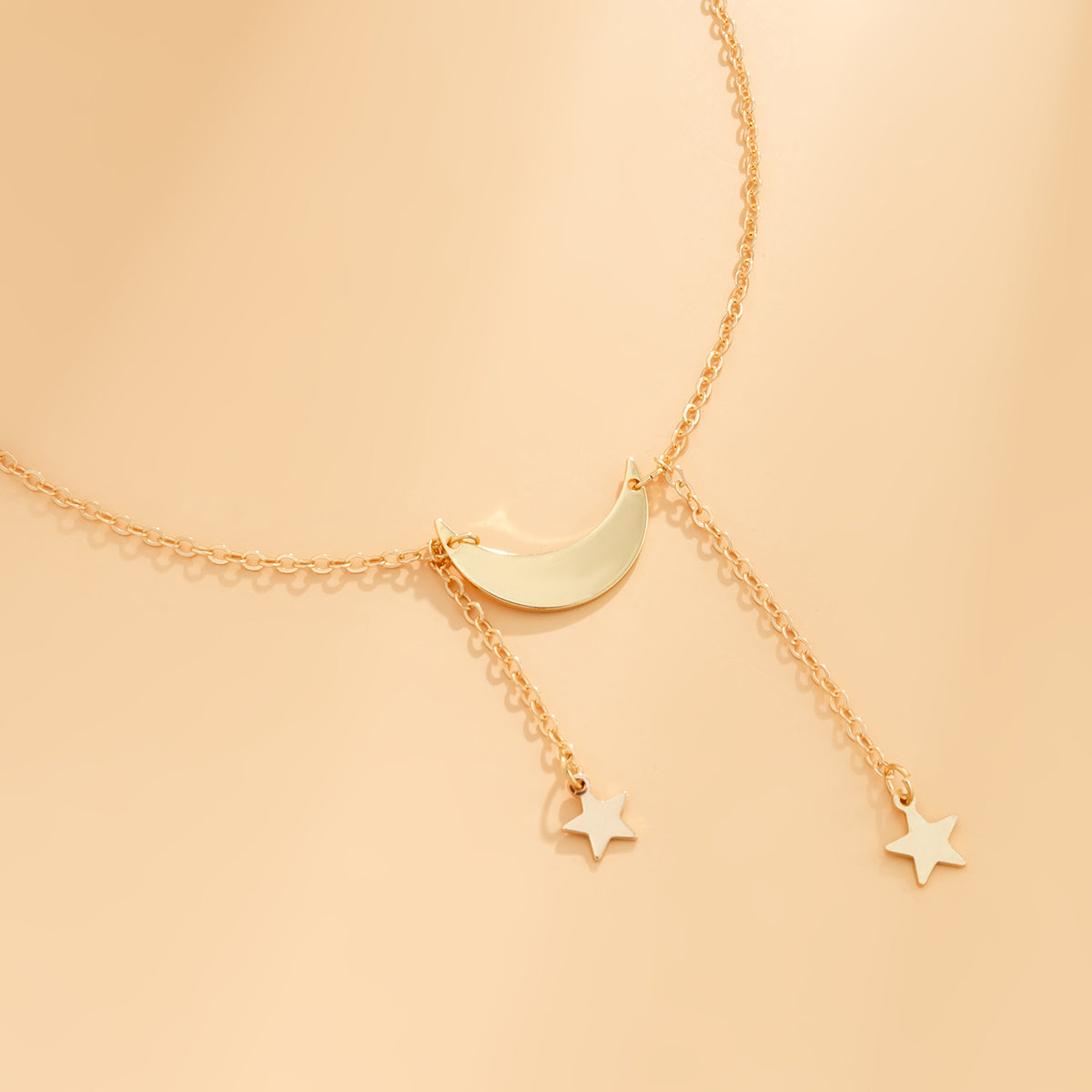 18K Gold-Plated Star and Moon Pendant Necklace, gold pendant necklace for women, botanical inspired, styled look