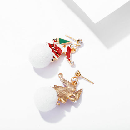 Cubic Zirconia and Enamel 18K Gold-Plated Santa Drop Earring, gold drop earrings for women, elegant gift for her, styled look