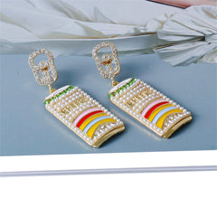 Pearl & Cubic Zirconia Multicolor Enamel Drink Drop Earrings