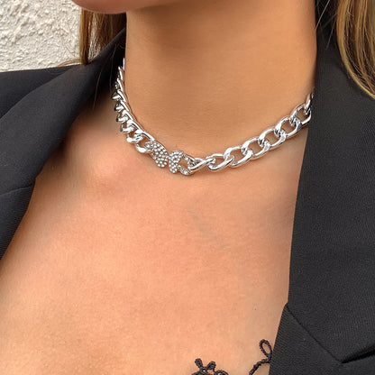 Cubic Zirconia and Silver-Plated Butterfly Cable Chain Necklace, silver pendant necklace for women, lifestyle look