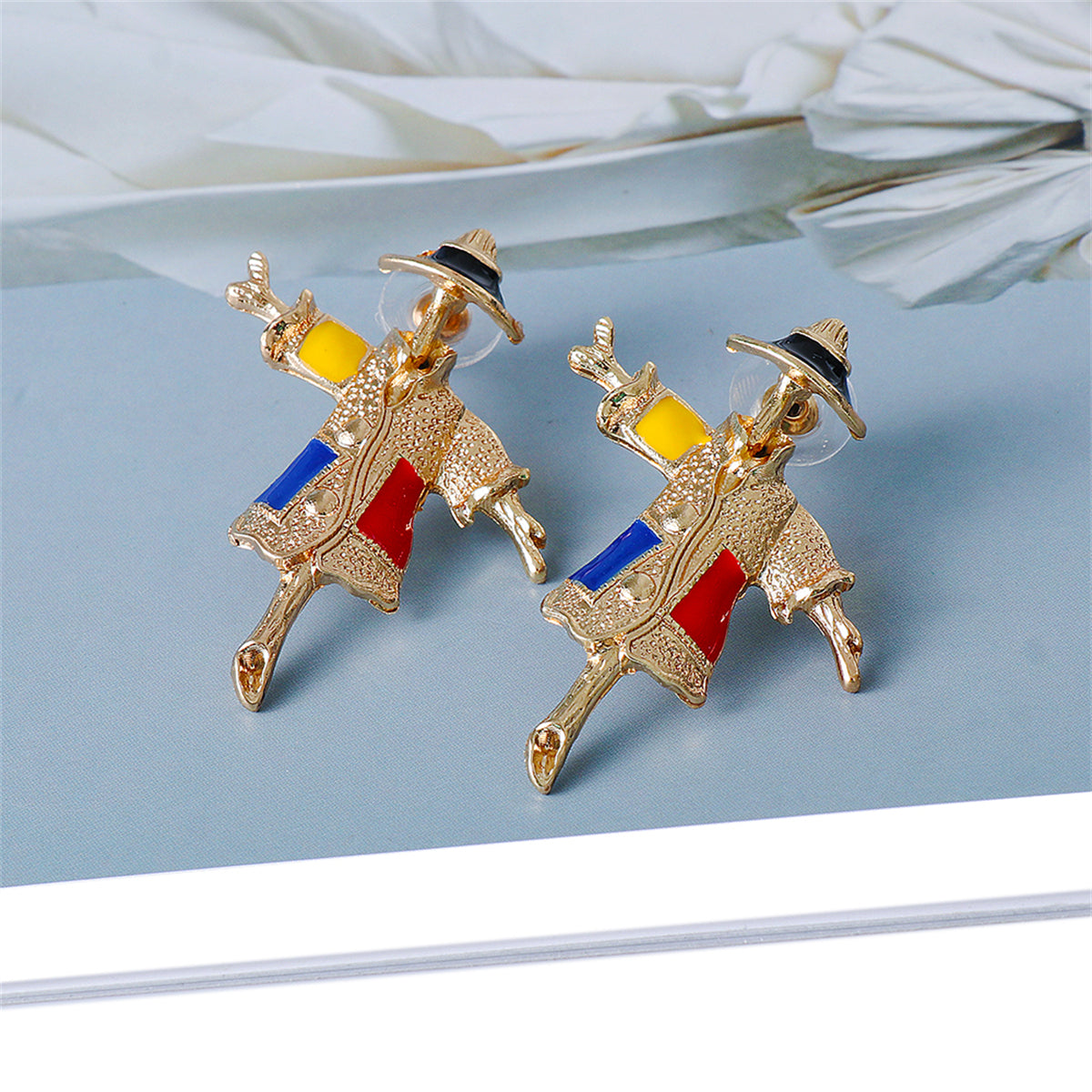 Red Enamel & 18K Gold-Plated Scarecrow Drop Earrings