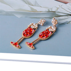 Red Crystal & Cubic Zirconia Pearl Champagne Drop Earrings