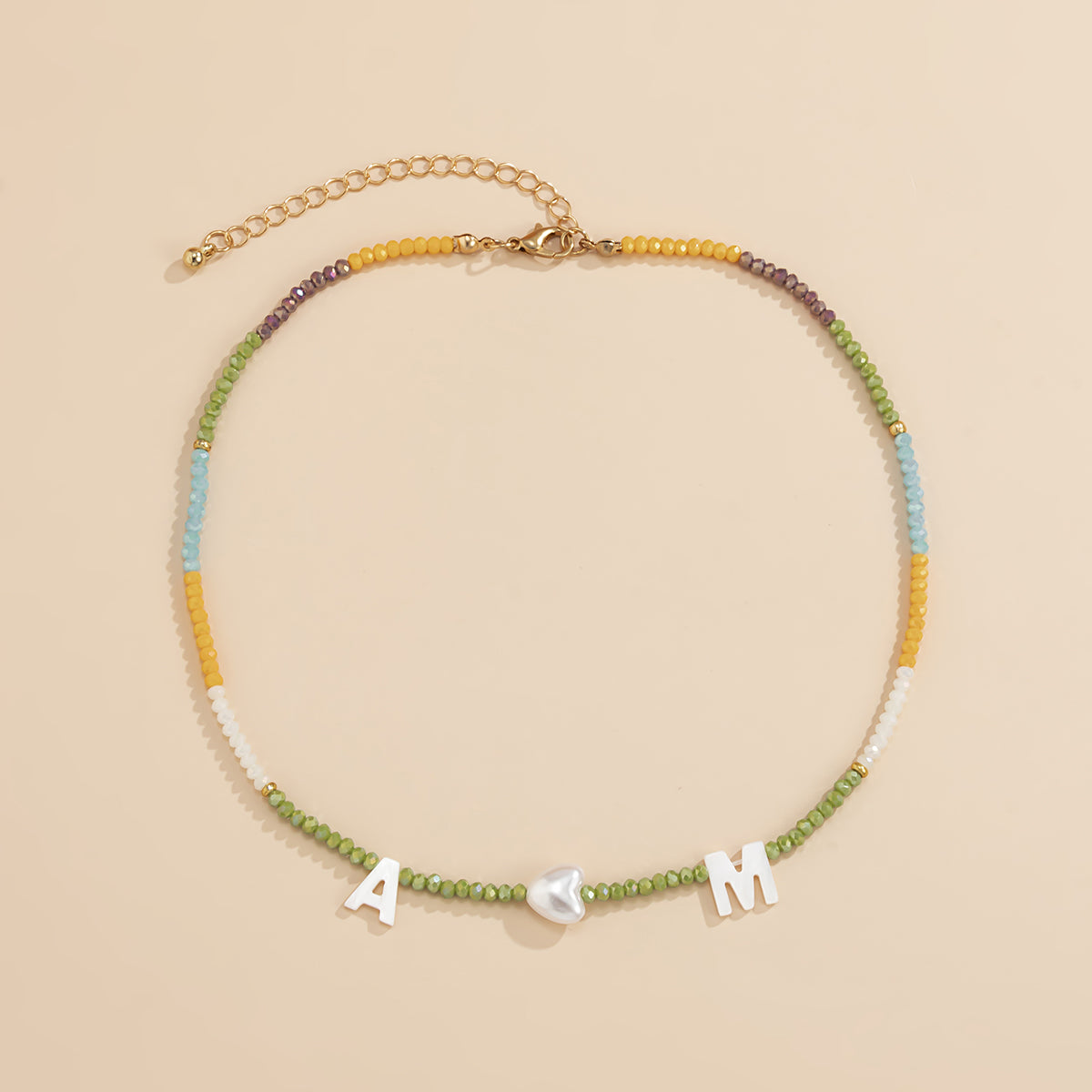 Green & Yellow Acrylic Pearl 18K Gold-Plated 'M Loves A' Necklace