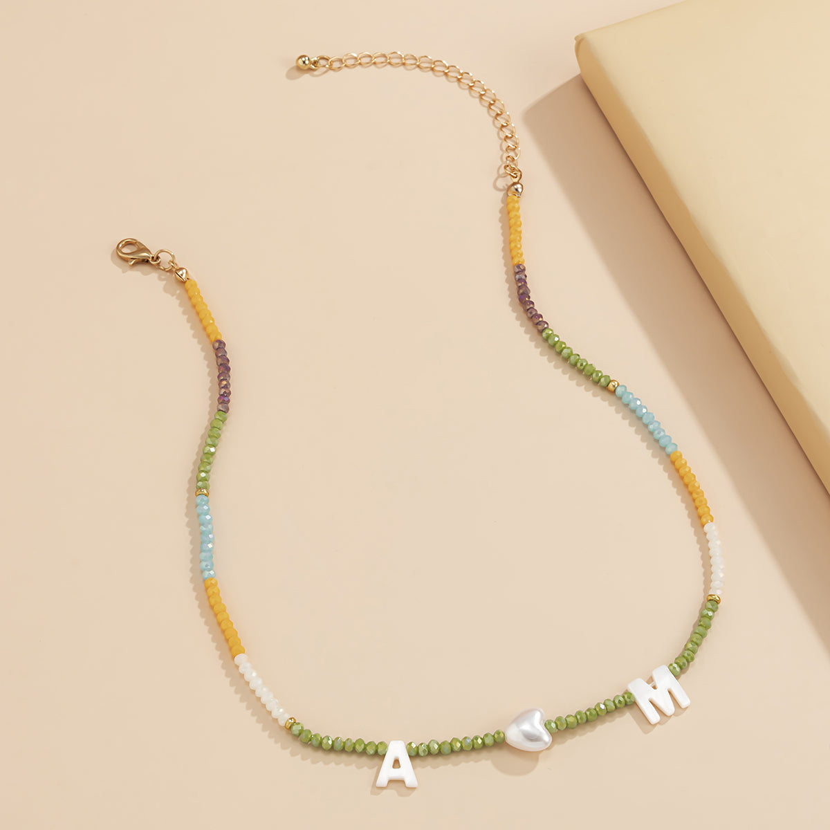 Green & Yellow Acrylic Pearl 18K Gold-Plated 'M Loves A' Necklace