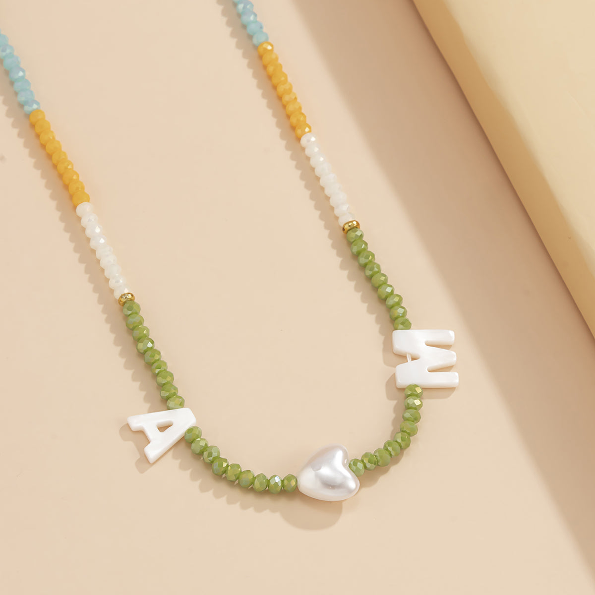 Green & Yellow Acrylic Pearl 18K Gold-Plated 'M Loves A' Necklace