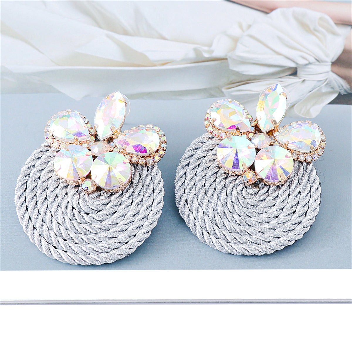Cubic Zirconia and Crystal Butterfly Round Drop Earrings, drop earrings for women, botanical inspired, side view