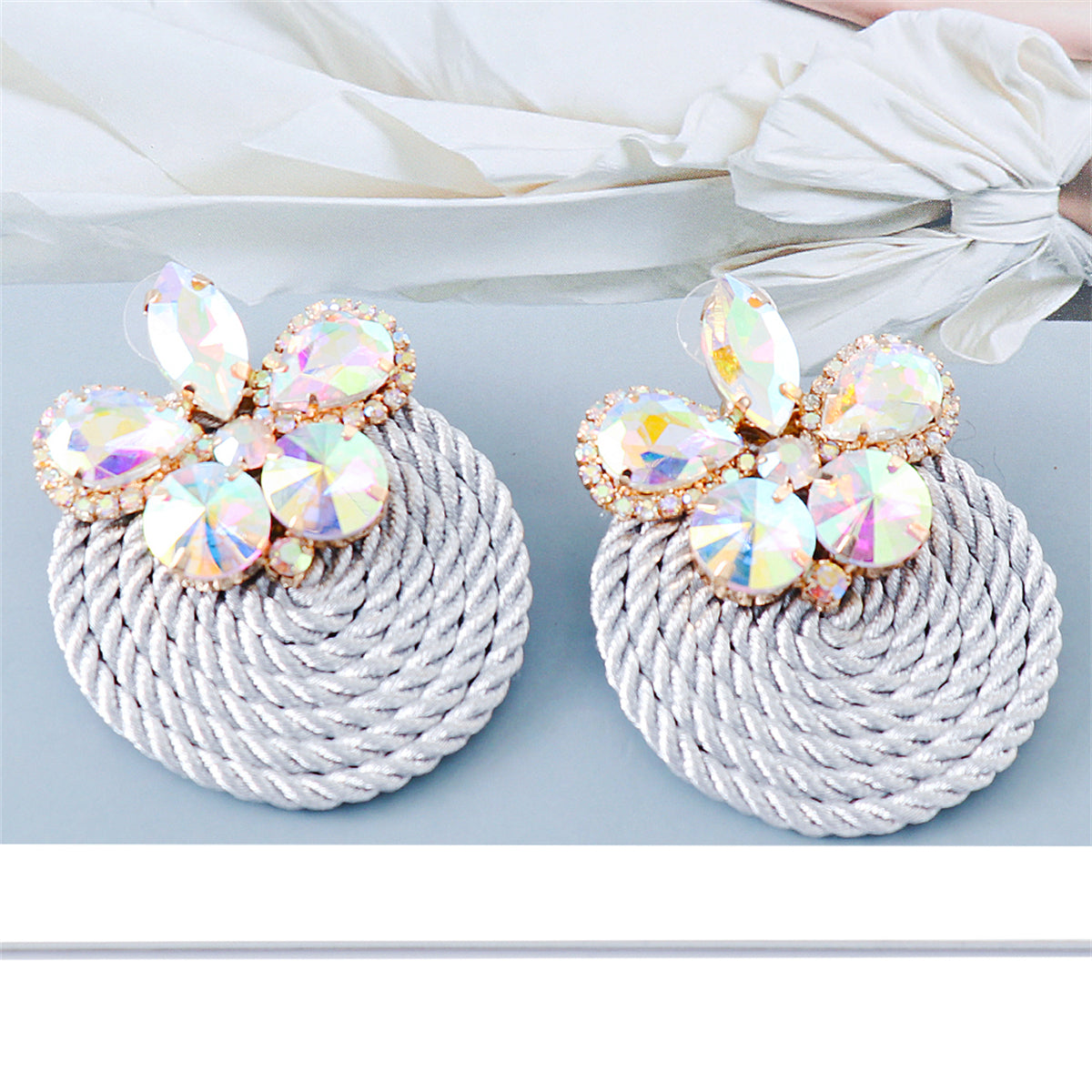 Cubic Zirconia and Crystal Butterfly Round Drop Earrings, drop earrings for women, botanical inspired, detail close-up