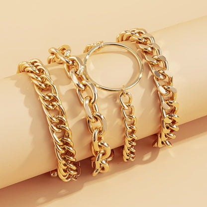 18K Gold Plated Hoop Cable Chain Bracelet Set, jewelry gift sets for women, dainty minimalist design, detail close-up