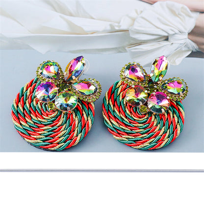 Green and Red Crystal Butterfly Round Rope Drop Earrings, drop earrings for women, everyday style, side view