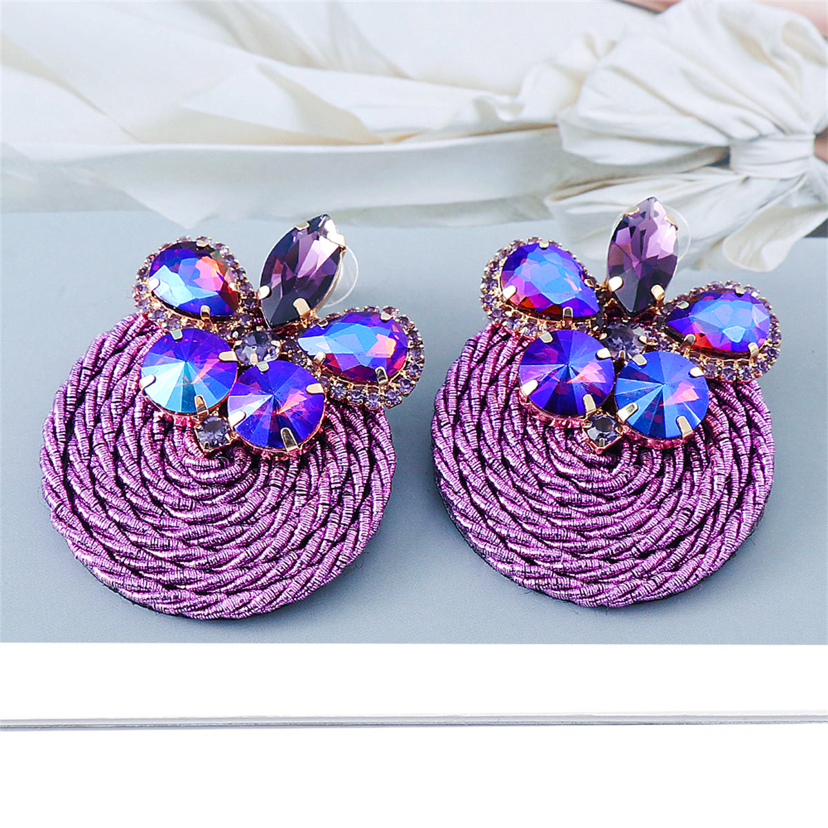 Purple Cubic Zirconia and 18K Gold-Plated Butterfly Round Drop Earrings, gold drop earrings for women, side view