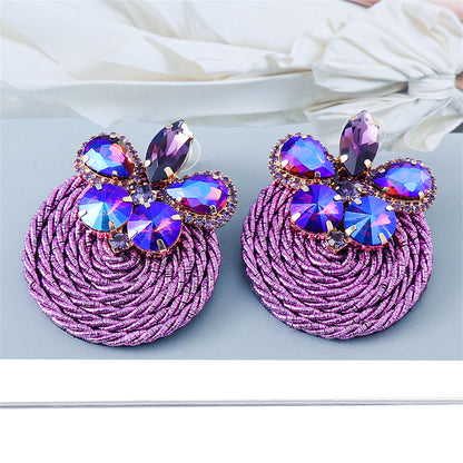Purple Cubic Zirconia and 18K Gold-Plated Butterfly Round Drop Earrings, gold drop earrings for women, side view
