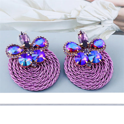 Purple Cubic Zirconia and 18K Gold-Plated Butterfly Round Drop Earrings, gold drop earrings for women, detail close-up